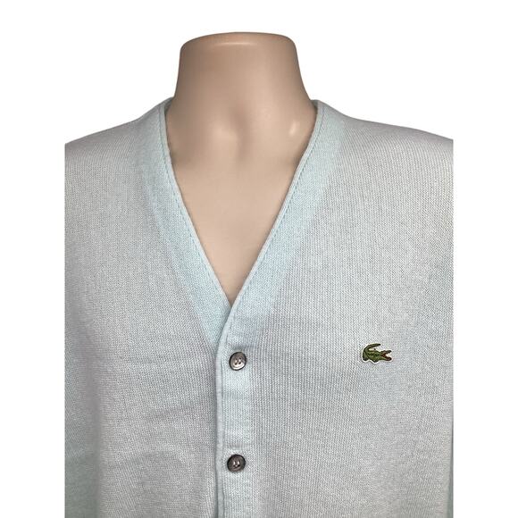 Izod Lacoste Mens Vintage Cardigan Sweater Small Light Blue Made in USA - Picture 4 of 6